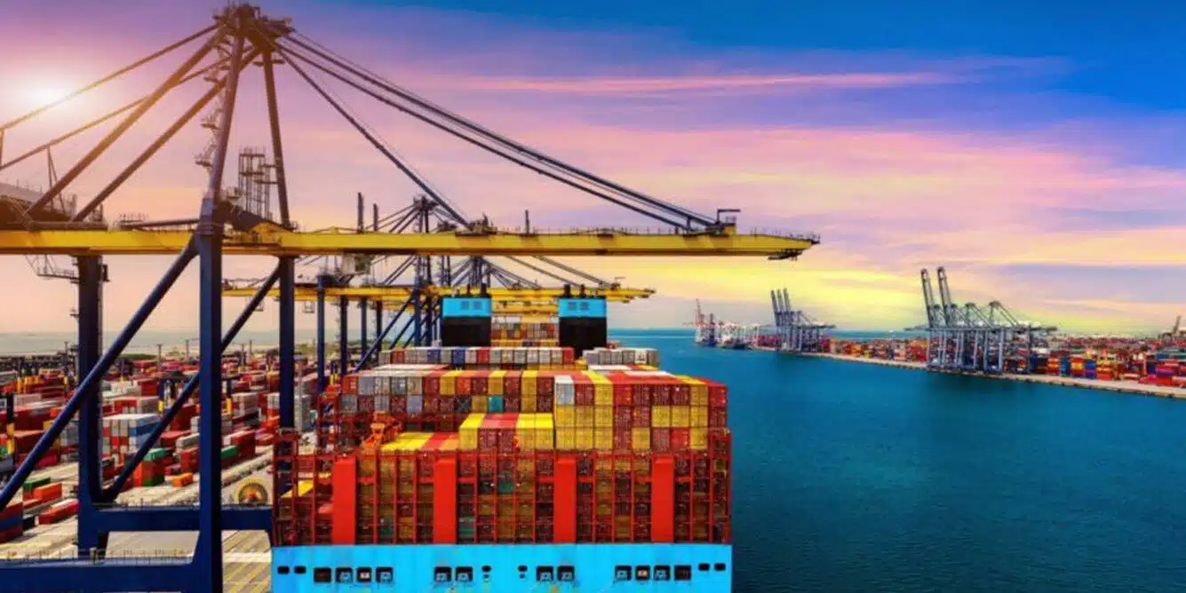 Container ship being loaded at dock - Carrier