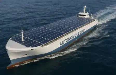 Autonomous solar powered cargo ship - reduce greenhouse gas concept