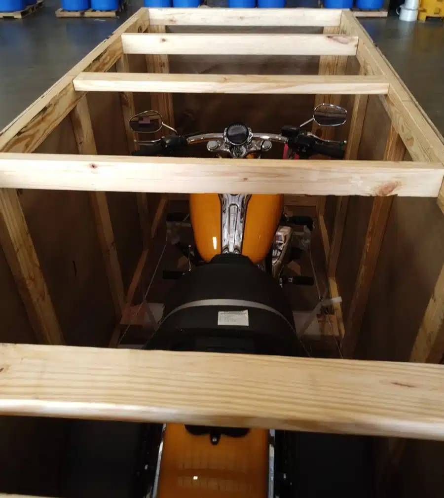Motorcycle overhead view in crate Motorcycle overhead view in crate